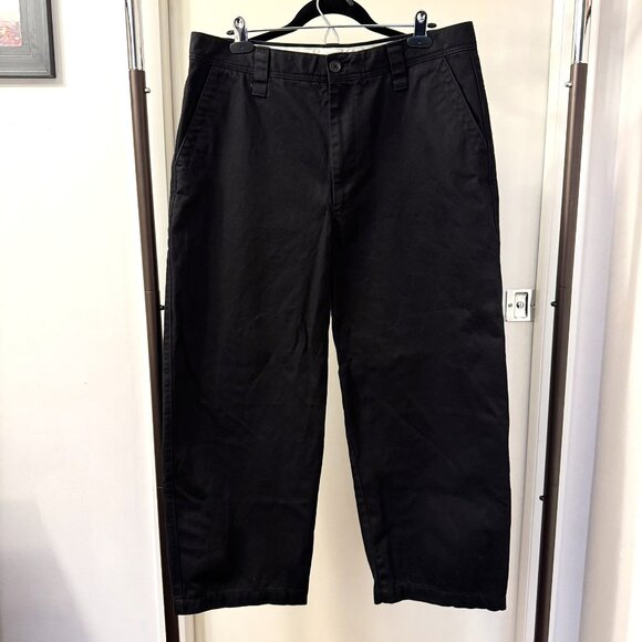 UNIQLO U LEMAIRE Black Wide Fit Chino Trousers Barrel Cropped Ankle Pants sz 35 - Picture 1 of 6